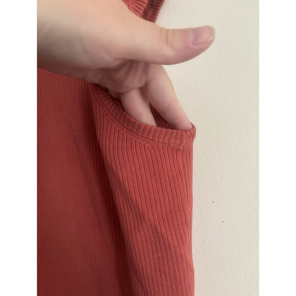 VTG Y2K Coldwater Creek Womens XL Rib Knit Top SILK Coral Orange Mock‎ Neck - Picture 4 of 6